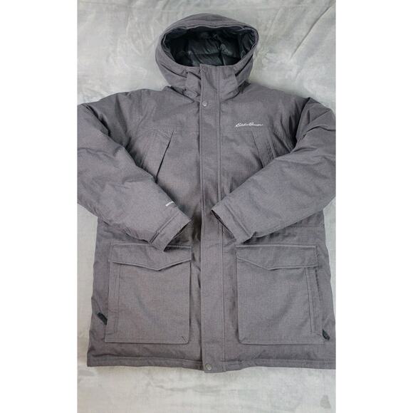 Eddie Bauer Down Jacket Men's XL Weatheredge stadium Parka w/Hood Gray thick EUC - Picture 1 of 16